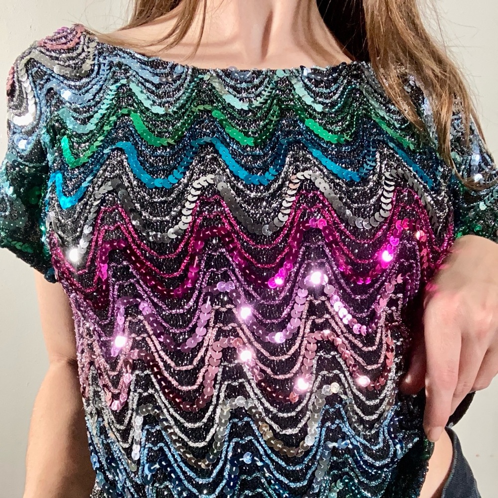 Vintage Rave Reviews Size Medium Cropped Sequin Blouse
